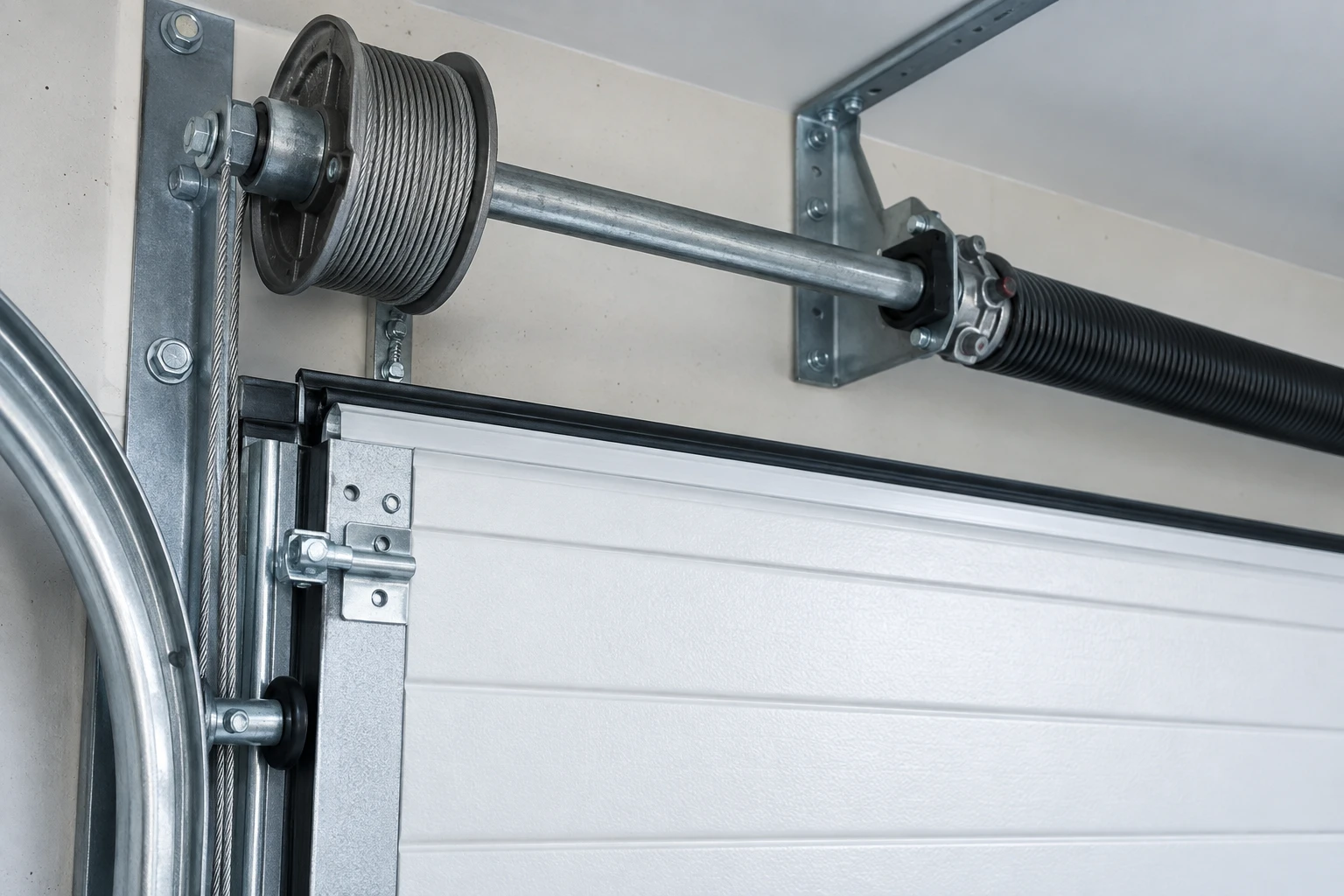 Garage door repair technician and service van